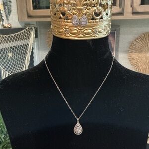 Sparkling Crystal Teardrop Pendant Necklace - Silver Tone